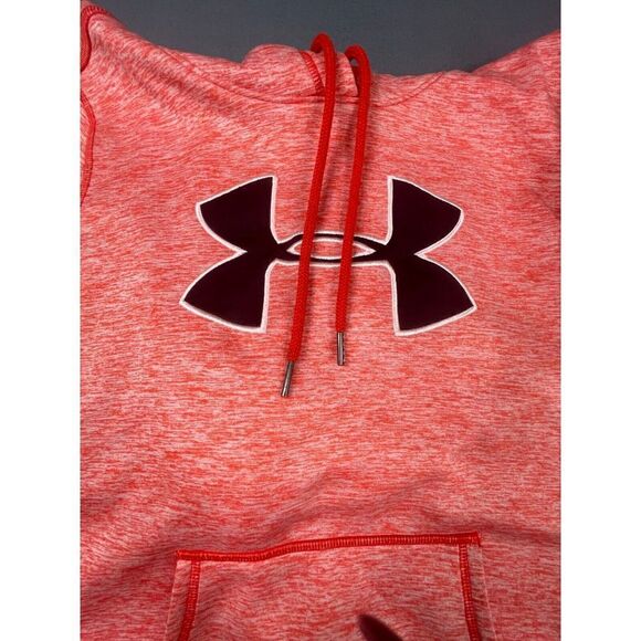 Under Armour ColdGear Pullover Hoodie Women's S Orange Logo Long Sleeves Pockets - Picture 4 of 9